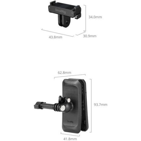 SmallRig 6307 - mocowanie POV (z magnesem), uchwyt/klips do paska/plecaka z adapterem mocowania do DJI Osmo Action 6 / Nano - wymiary